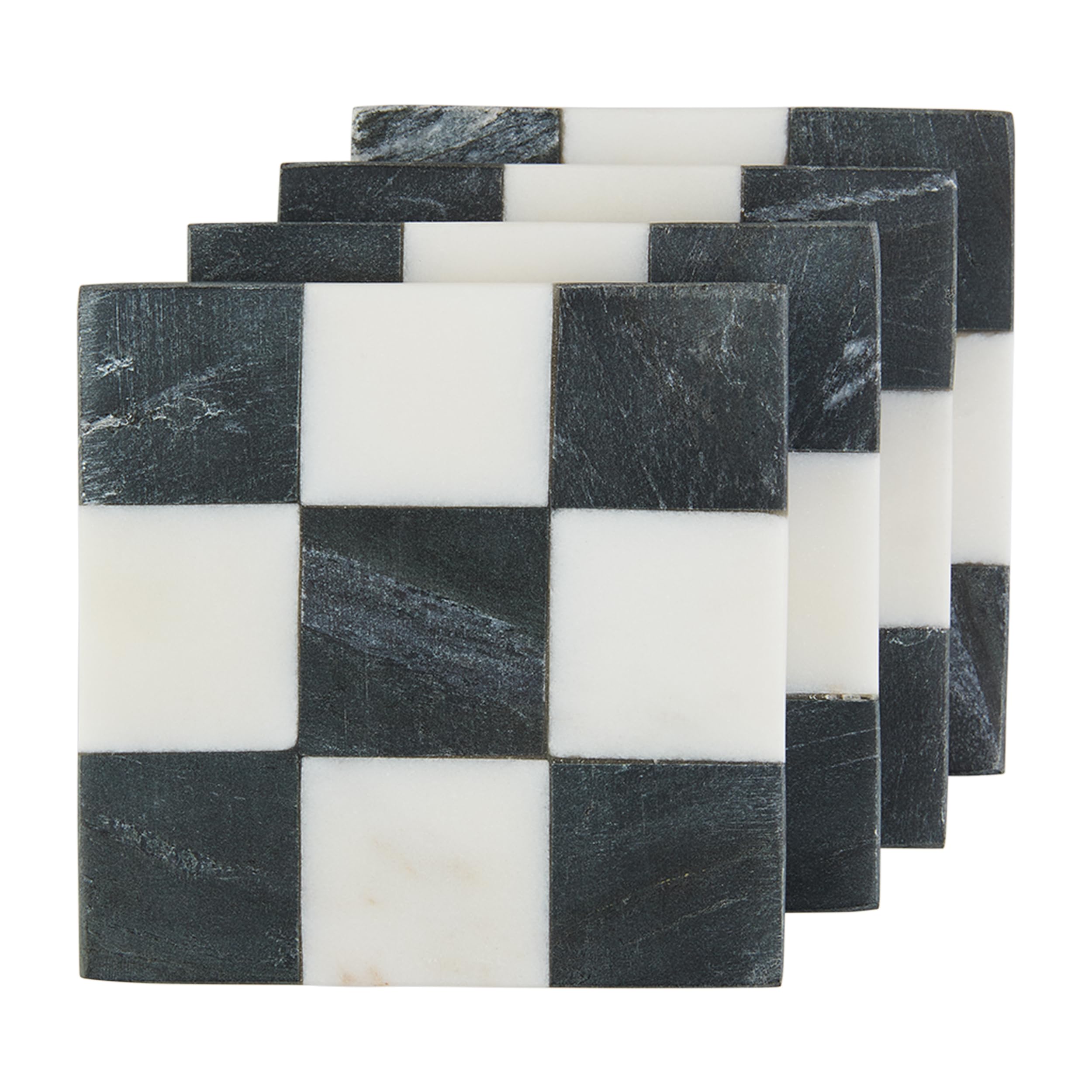 Mud Pie Square Checkered Coaster Set marble coasters guarding surfaces from spills and condensation.