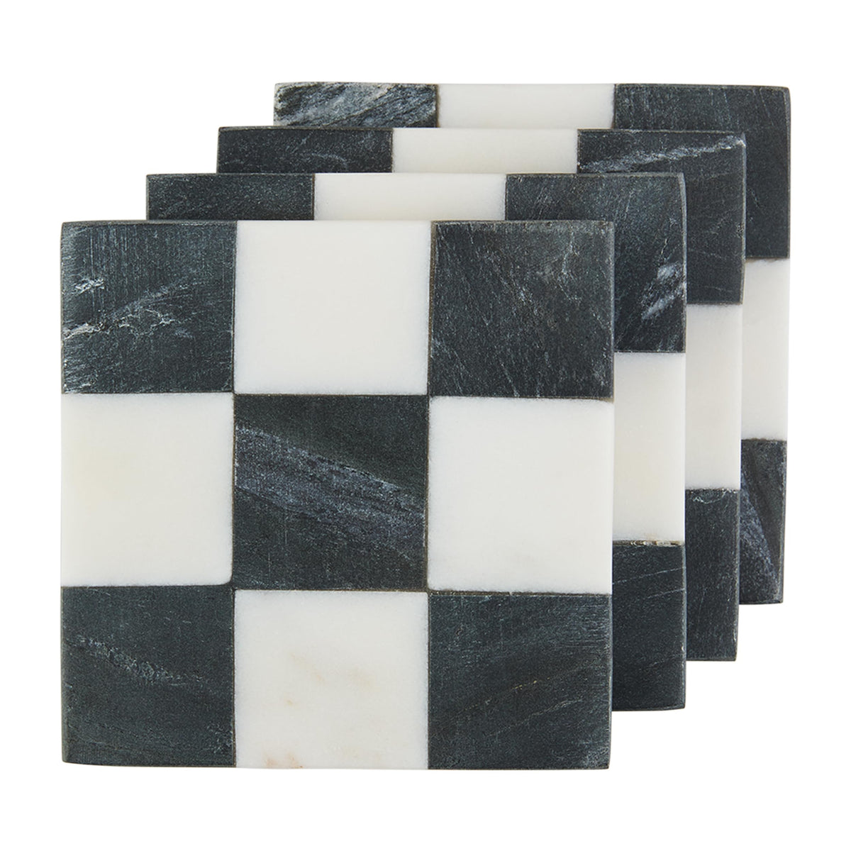 Mud Pie Square Checkered Coaster Set marble coasters guarding surfaces from spills and condensation.