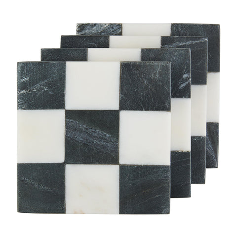 Mud Pie Square Checkered Coaster Set marble coasters guarding surfaces from spills and condensation.