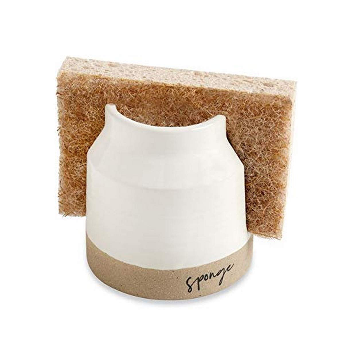 Mud Pie stoneware sponge holder with brown glaze keeps sponges tidy and dry by the sink