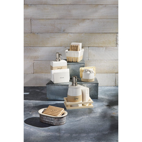 Mud Pie stoneware with debossed sentiment adds farmhouse charm while organizing your sponge
