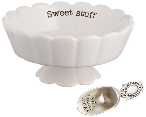 Mud Pie Sweet Stuff candy dish with scalloped edge for stylish serving.