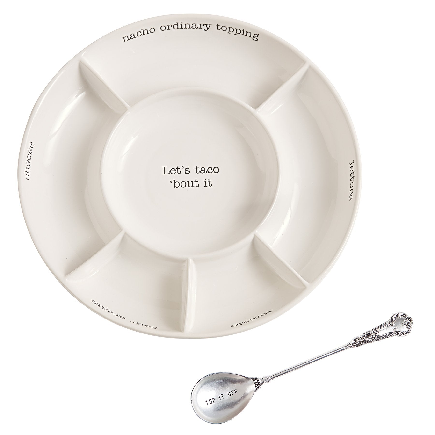 Mud Pie taco bar condiment platter in white, ideal for party spreads.