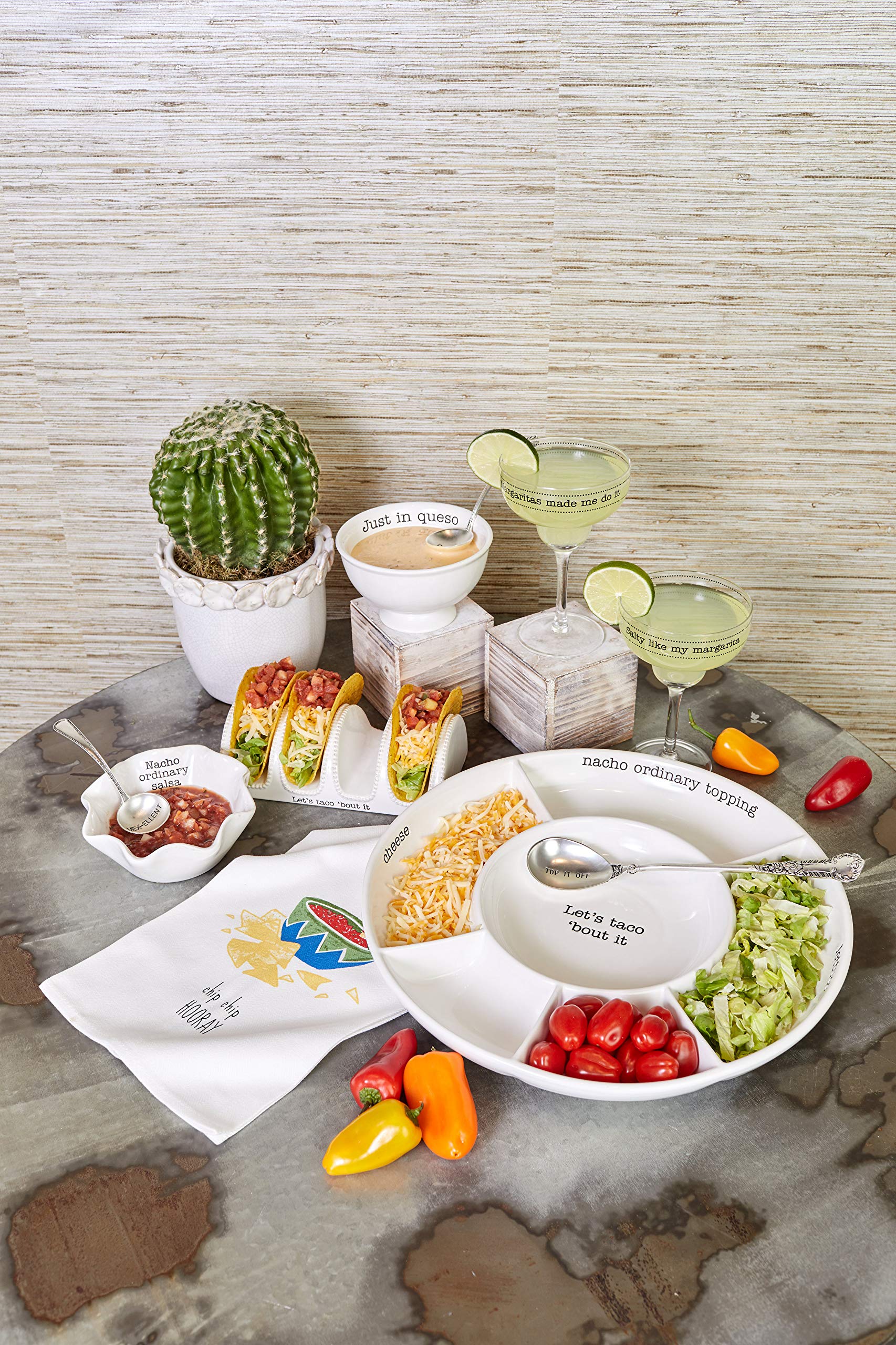 Mud Pie taco bar tablescape-ready setup for entertaining guests.