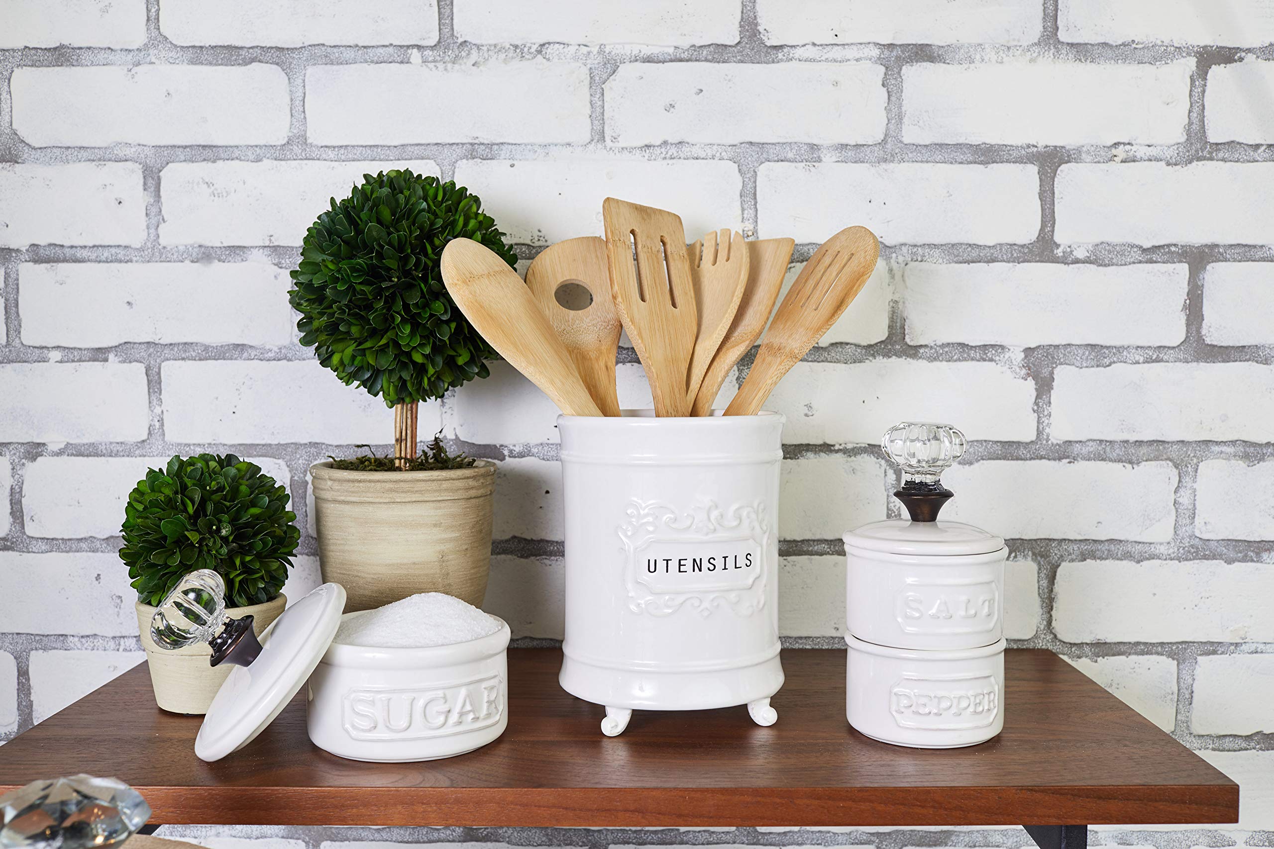 Mud Pie white ceramic sugar bowl for countertops and entertaining