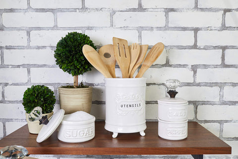 Mud Pie white ceramic sugar bowl for countertops and entertaining