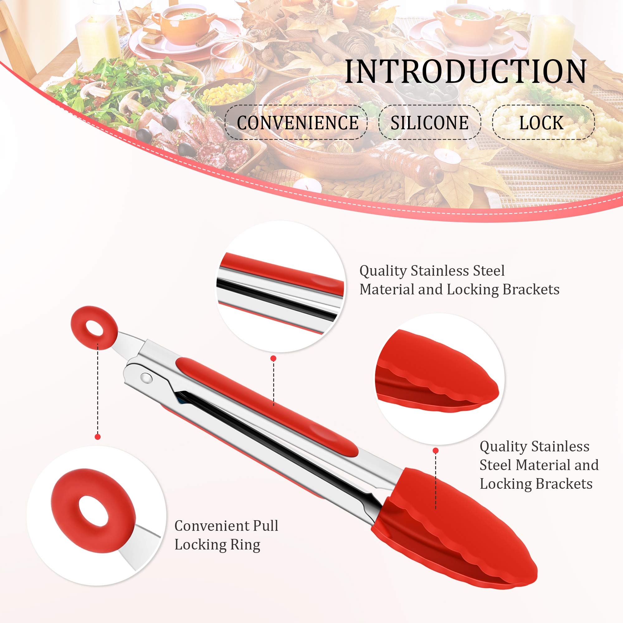 Mudder 7 inch mini silicone tongs with green grip for vegetables.