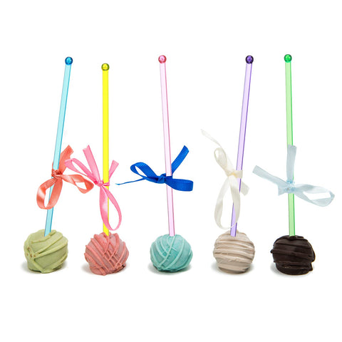 Mudder plastic swizzle sticks with round top, seven inches, for coffee and tea stirring.