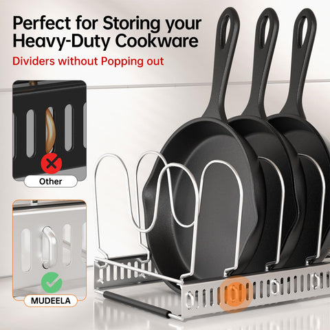 MUDEELA 10 adjustable dividers customize storage for pots, pans, and baking sheets