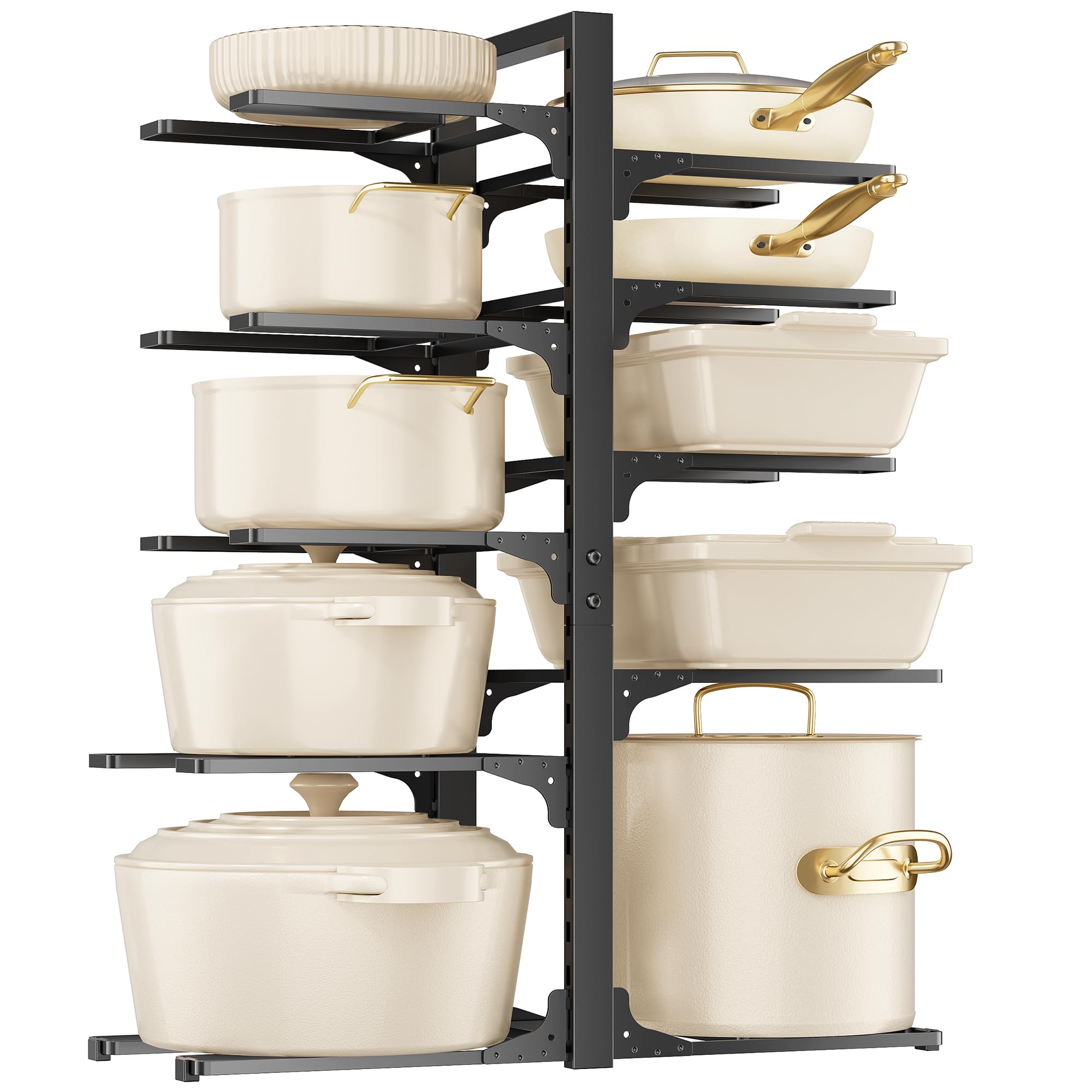 MUDEELA 10-tier pot and pan organizer under cabinet for easy access.