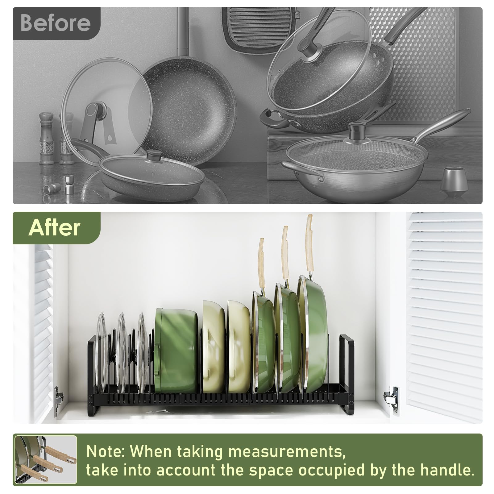 MUDEELA 12 adjustable dividers customize storage for different pot and pan sizes