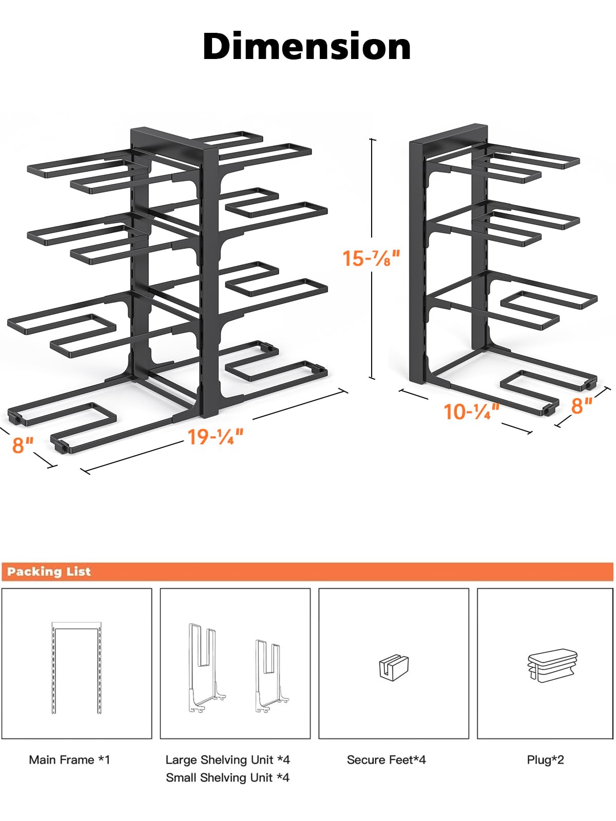 MUDEELA 8-tier organizer highlights adjustable tiers for diverse cookware in one setup.
