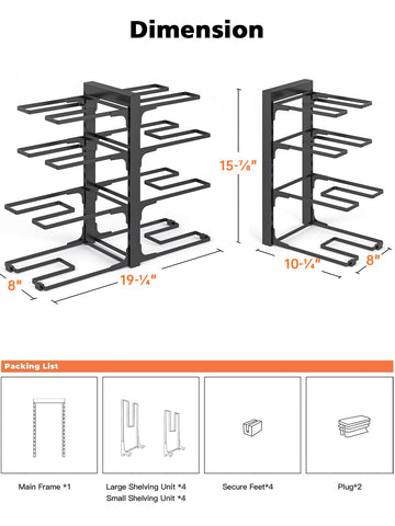 MUDEELA 8-tier organizer highlights adjustable tiers for diverse cookware in one setup.