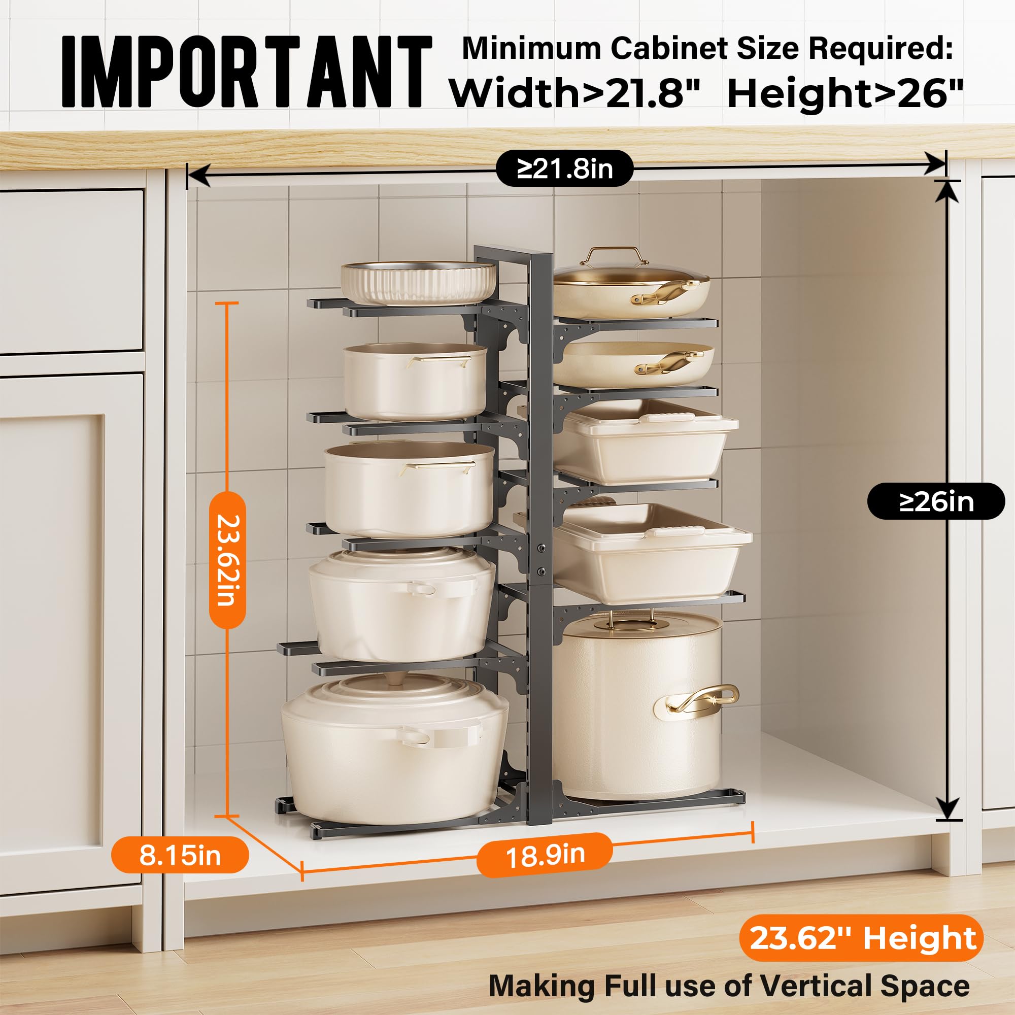 MUDEELA adjustable rack for pots and pans with flexible DIY setup.