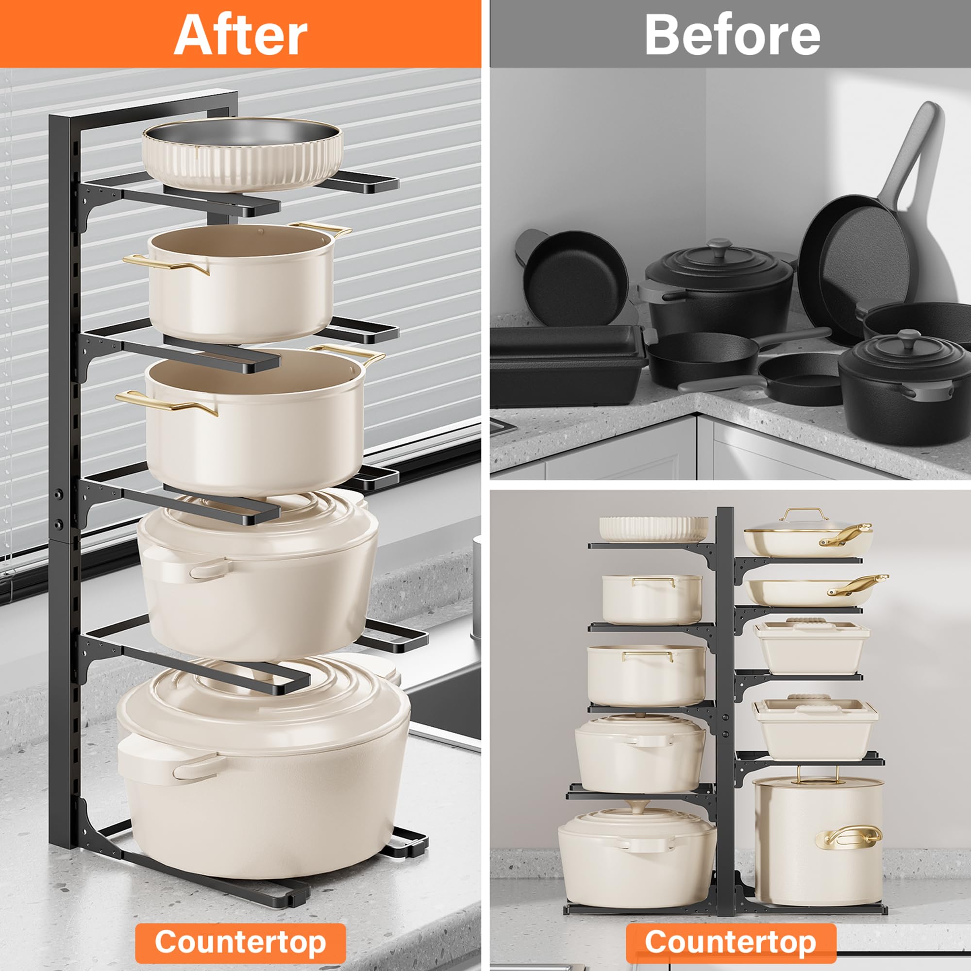 MUDEELA keeps pots and lids organized, saving time during cooking.