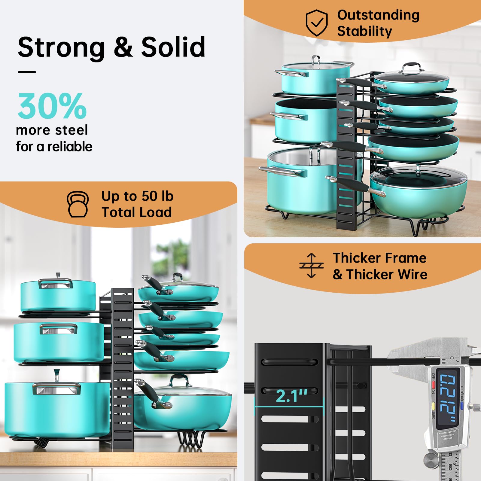 MUDEELA deep U-design rack stores large and small pots neatly
