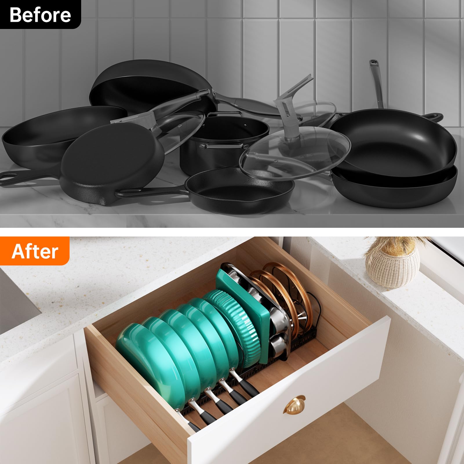 MUDEELA deep-u-groove-lid-storage holds lids securely, preventing slips.