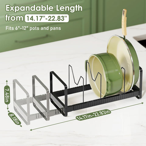 MUDEELA expandable lid organizer in cabinet with adjustable length for cookware