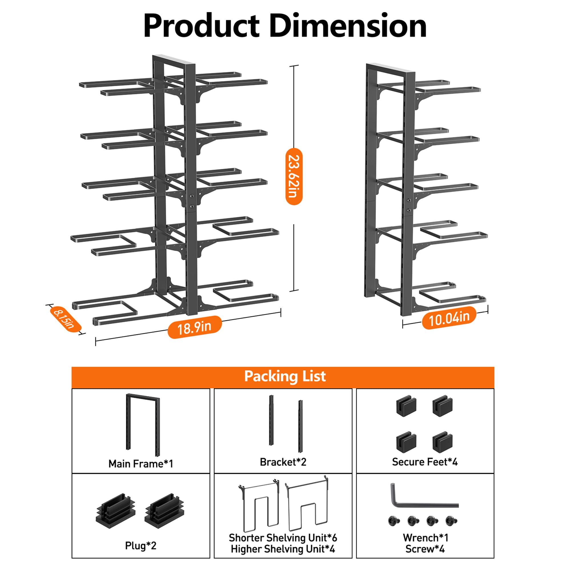 MUDEELA heavy-duty rack supports up to 150 pounds for durable storage.