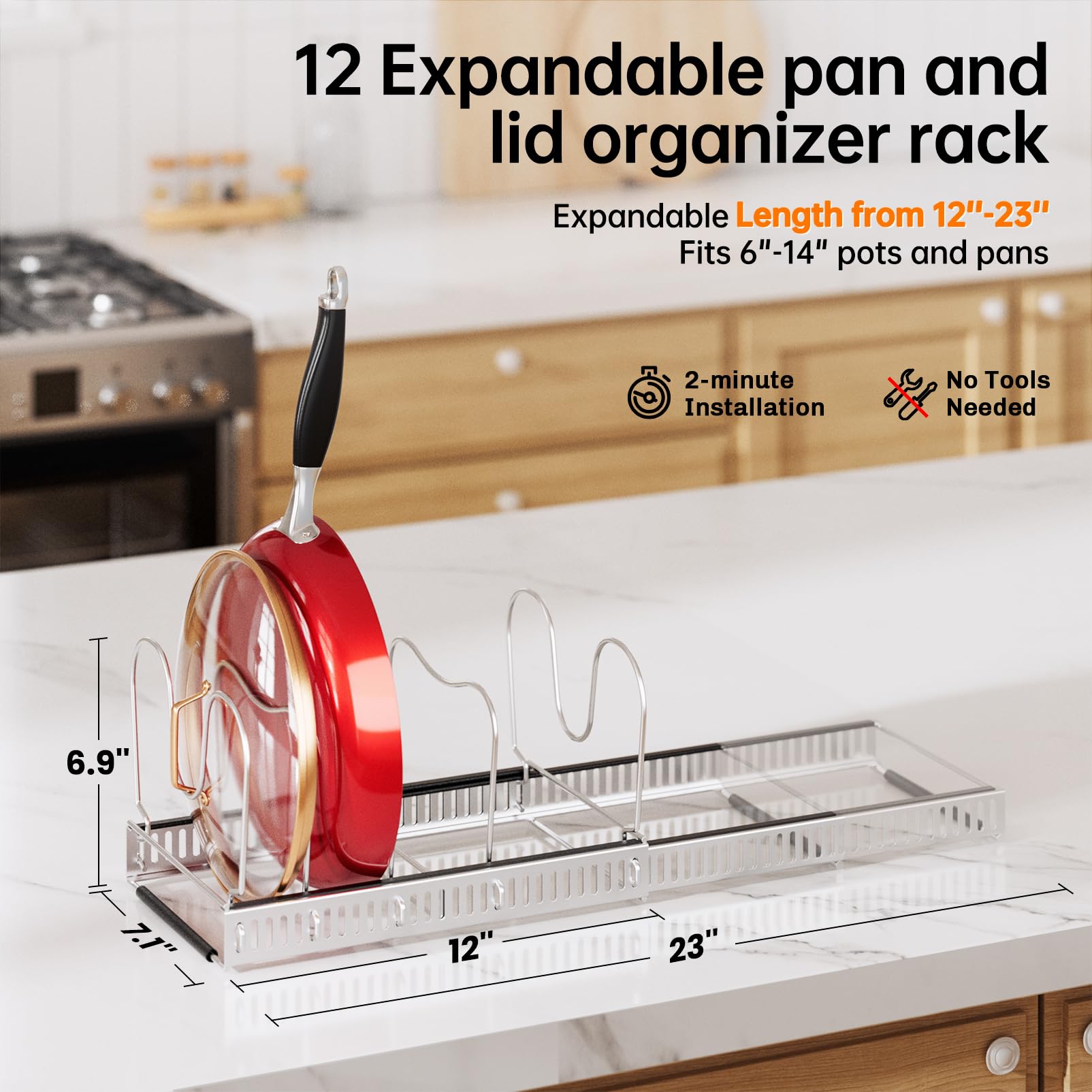 MUDEELA pot lid organizer under cabinet holds lids securely and reduces clutter