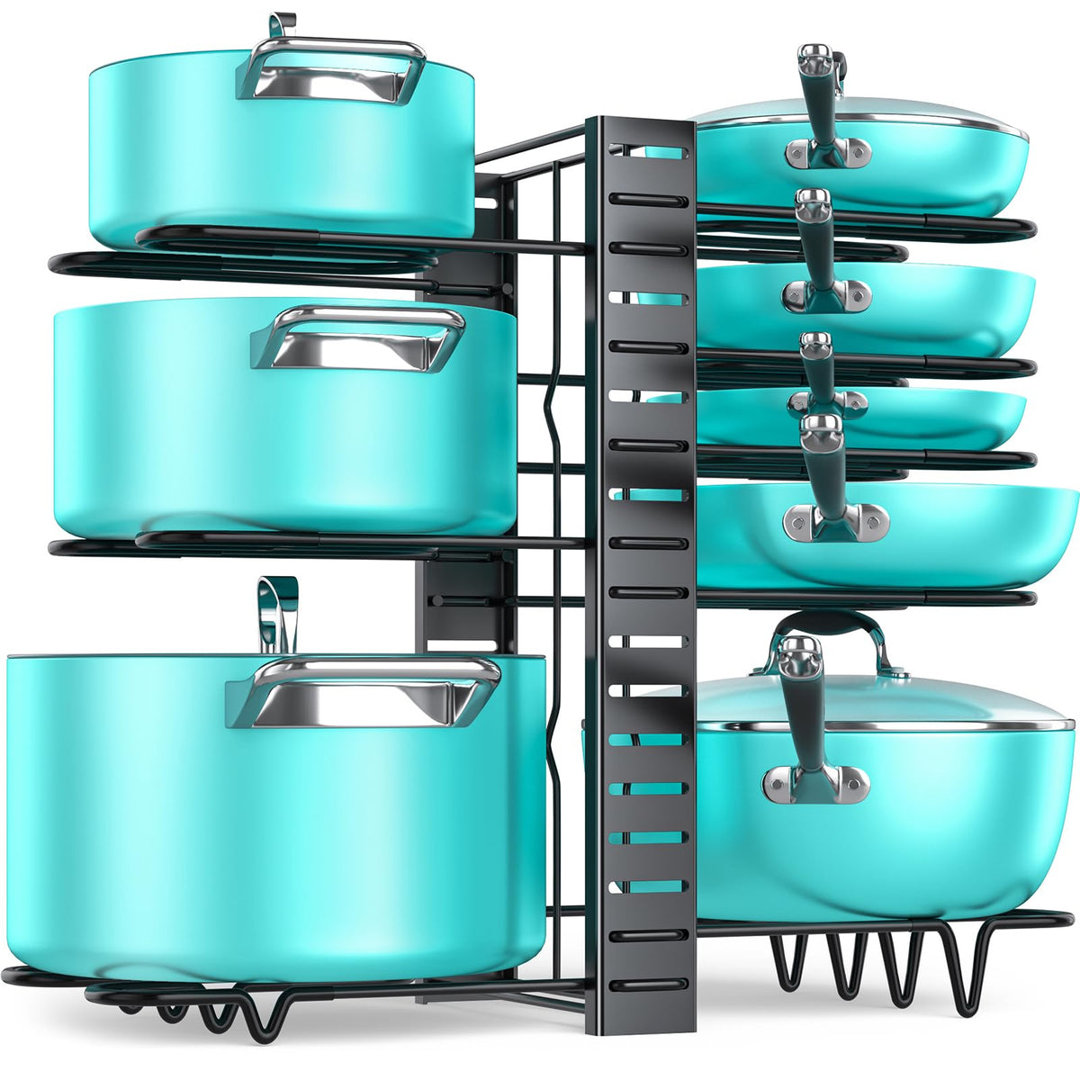 MUDEELA pots and pans organizer under cabinet with deep U-design for secure storage