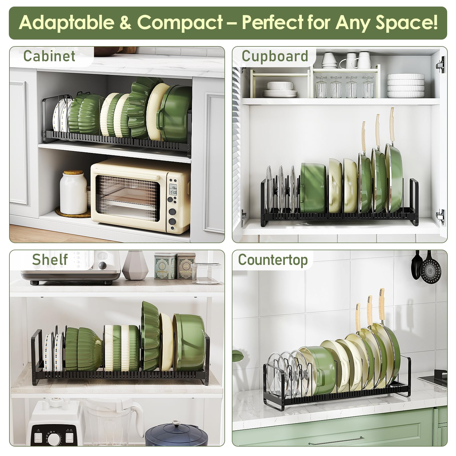 MUDEELA self-adaptive storage fits diverse cookware, keeping cabinets neat