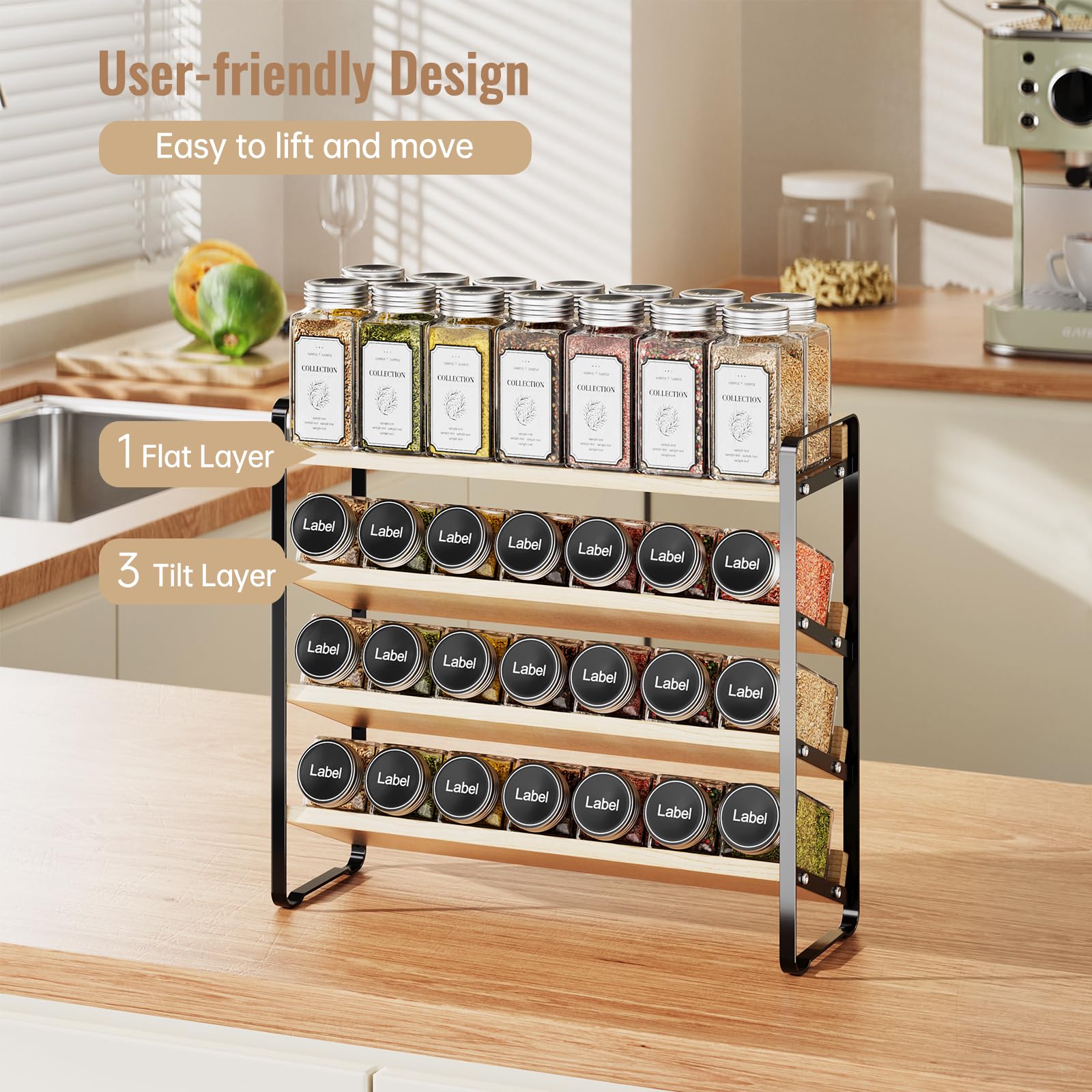 MUDEELA spice rack close-up wood shelves and sturdy metal frame