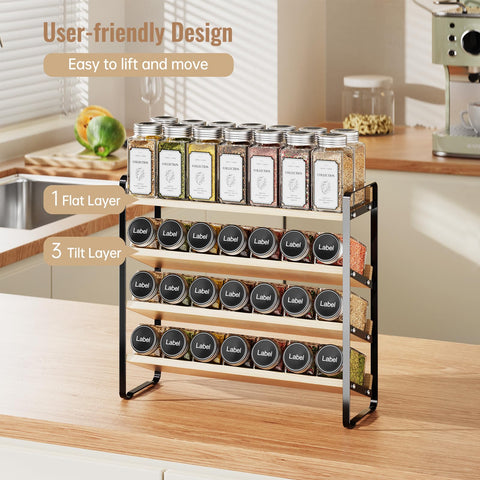 MUDEELA spice rack close-up wood shelves and sturdy metal frame