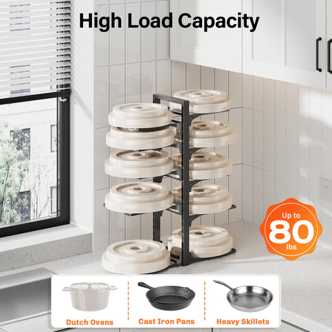 MUDEELA vertical under-cabinet storage frees counter space and tidies cookware.