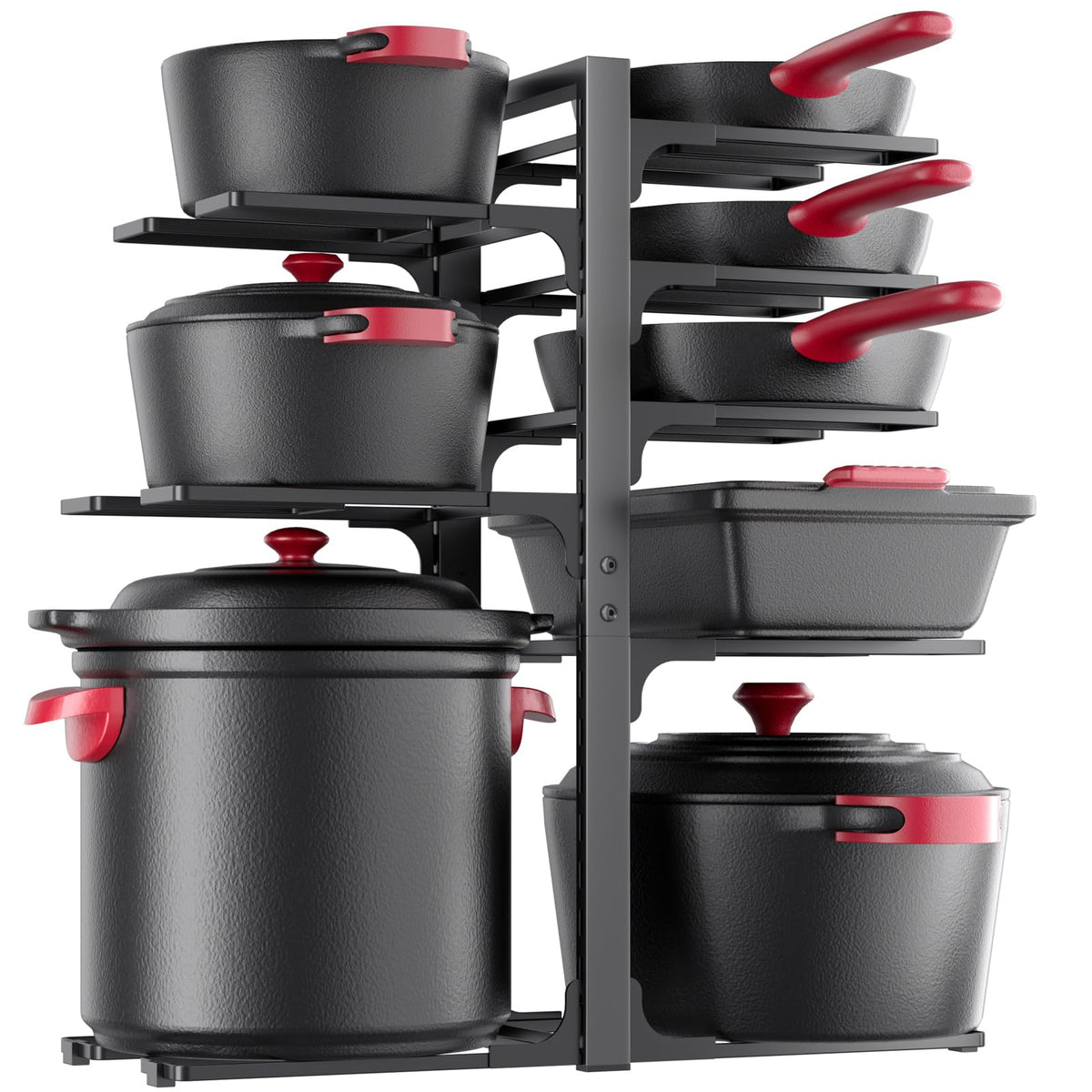 MUDEELA under-cabinet organizer for pots and pans keeps tall stockpots organized and accessible.