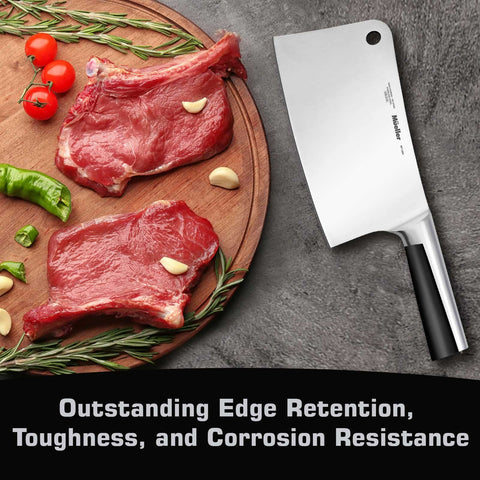 Mueller 7-inch butcher knife in a kitchen setup for multipurpose use.