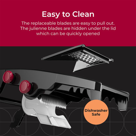 Mueller Austria mandoline compact design folds for easy storage.