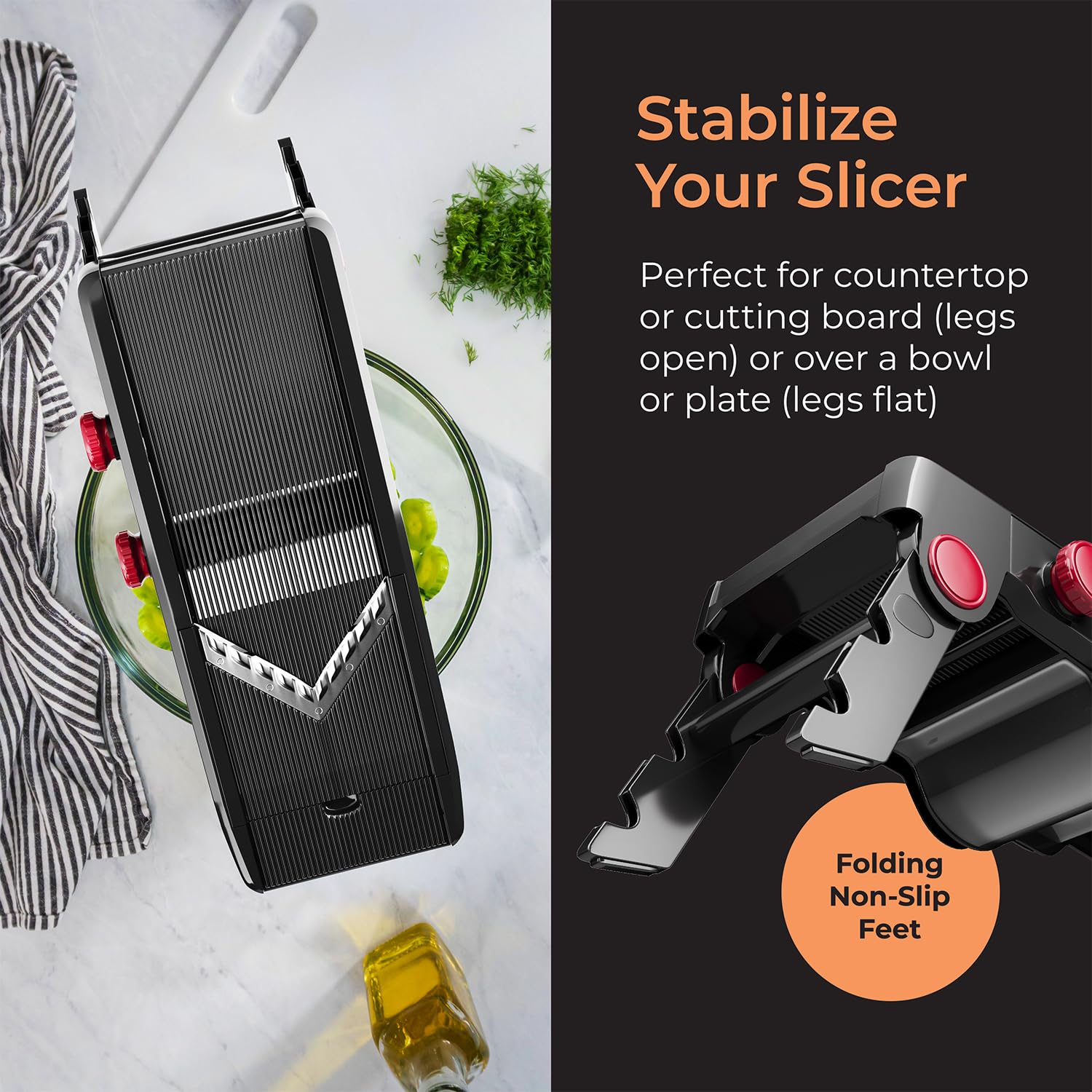 Mueller Austria mandoline top-rack dishwasher safe for easy cleanup.