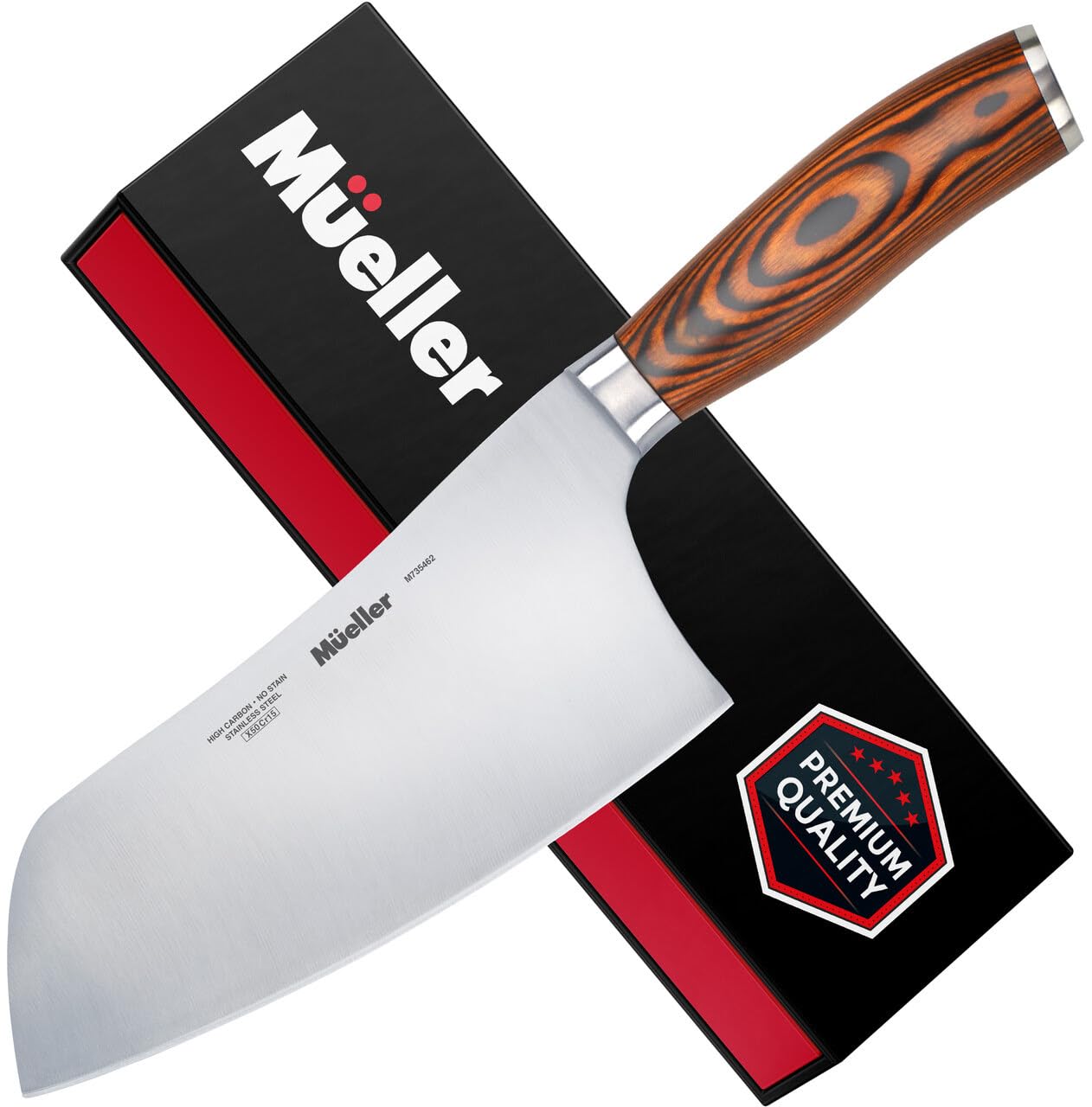 Mueller cleaver made of durable German stainless steel resists rust.