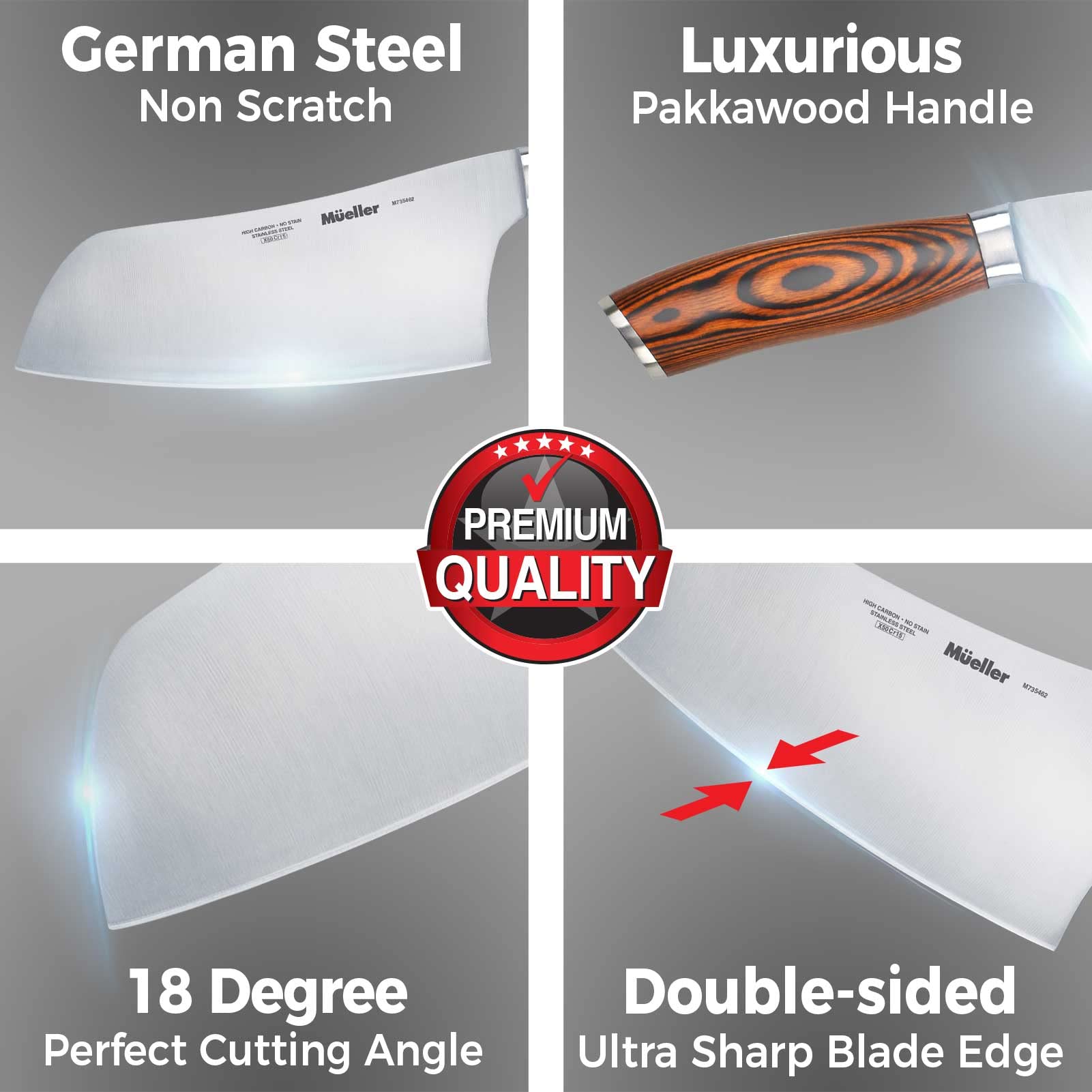 Mueller cleaver ergonomic grip reduces fatigue during long prep sessions.