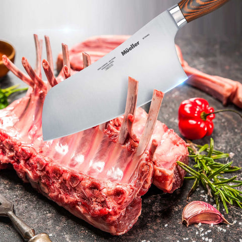 Mueller cleaver handles vegetable chopping with ease and speed.