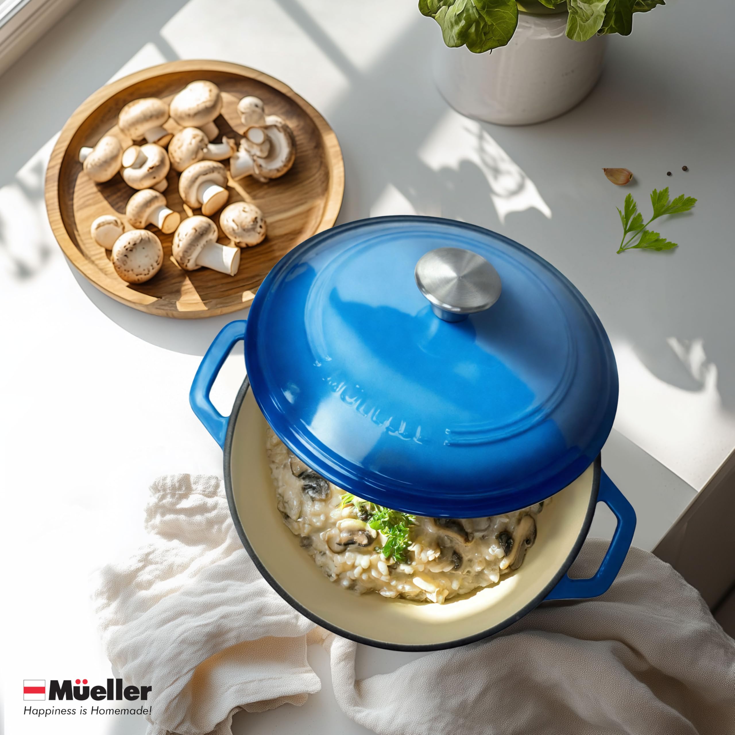 Mueller Home enamel finish resists rust and adds color to your kitchen.