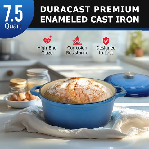 Mueller Home aqua blue finish Dutch oven offers even heat for slow cooking.