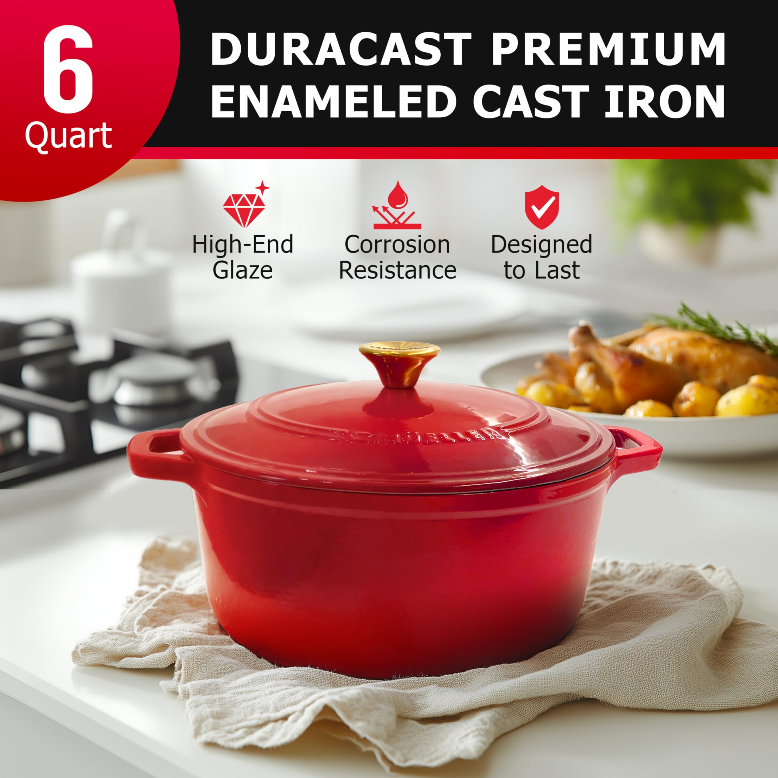 Mueller Home DuraCast Dutch Oven enamel finish close-up highlighting rust resistance