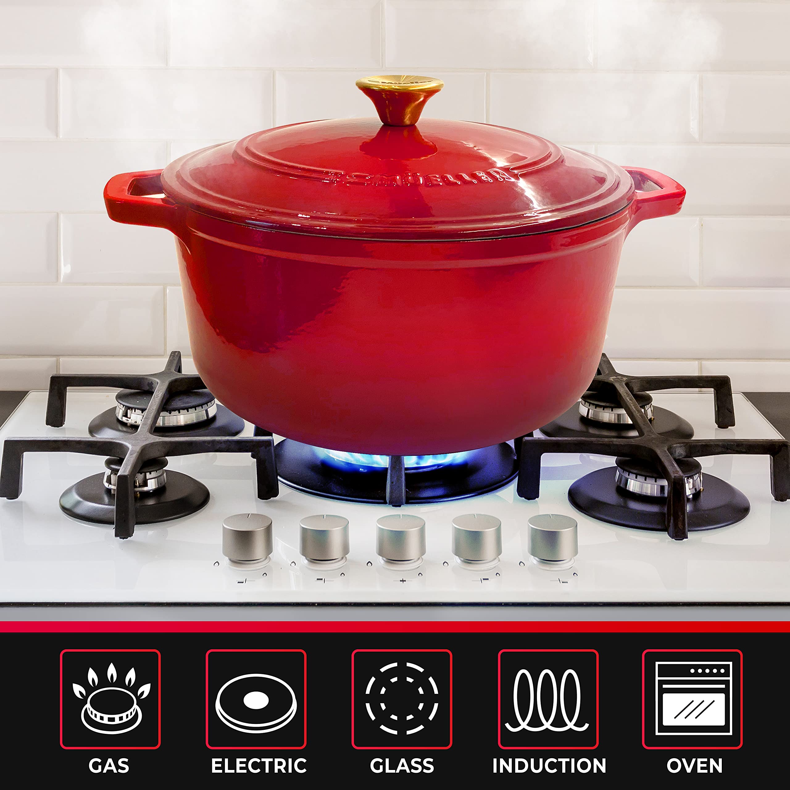Mueller Home DuraCast Dutch Oven on induction cooktop for versatile cooking