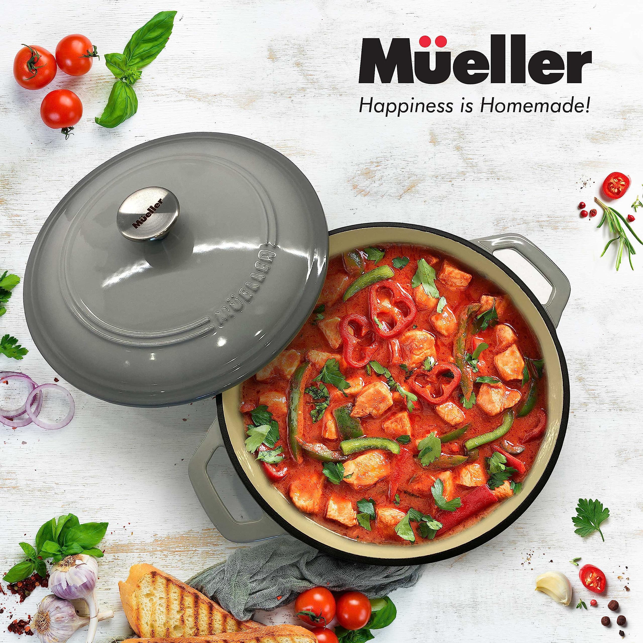 Mueller Home enamel interior supports easy cleanup and browning.