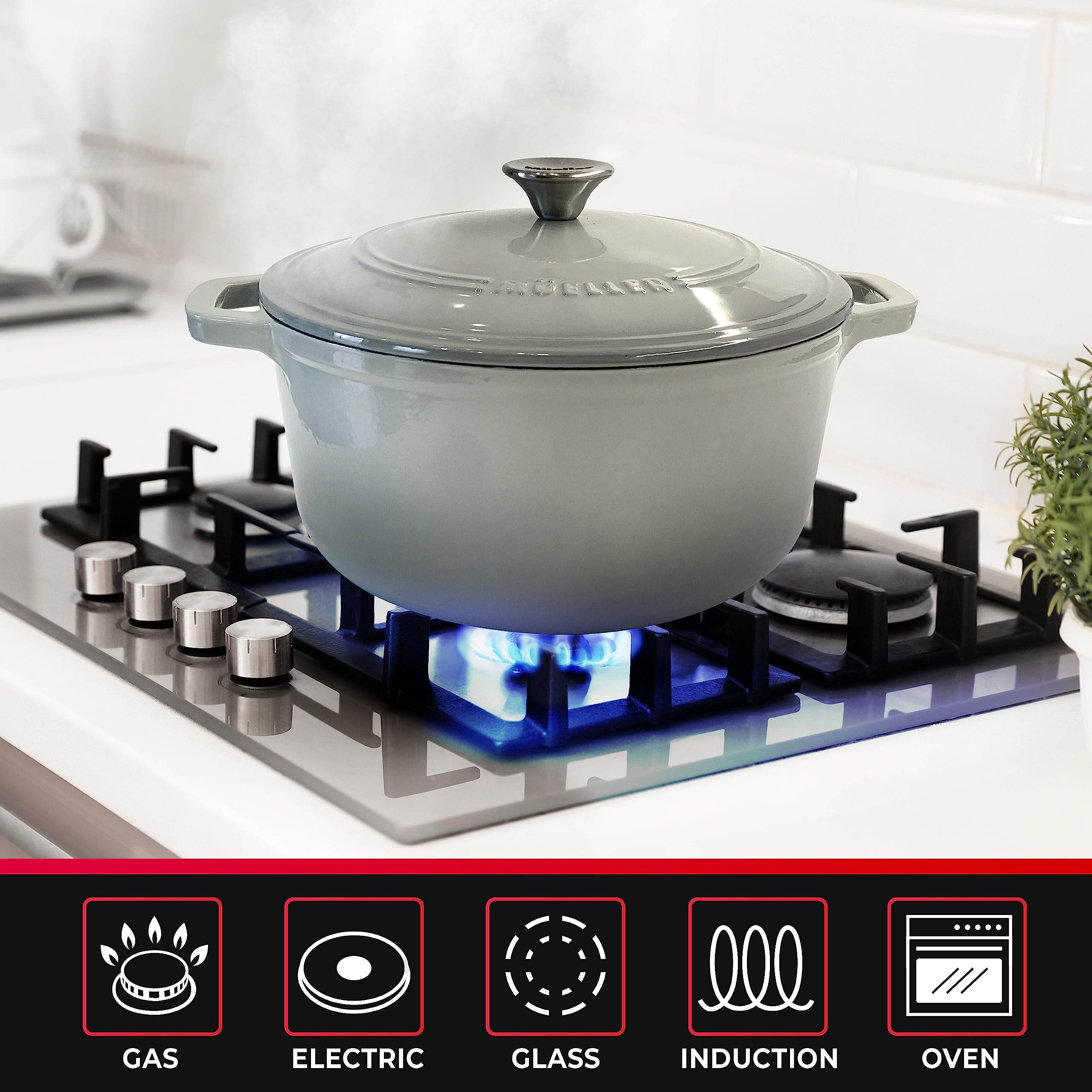 Mueller Home oven-to-table presentation with vibrant color options.