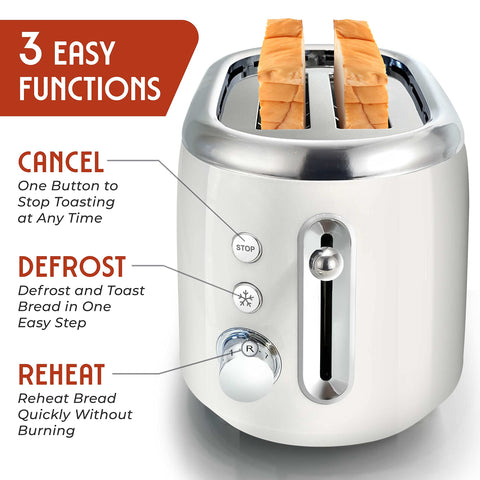 MUELLER HOME retro toaster controls detail demonstrates easy 7-browning level customization.