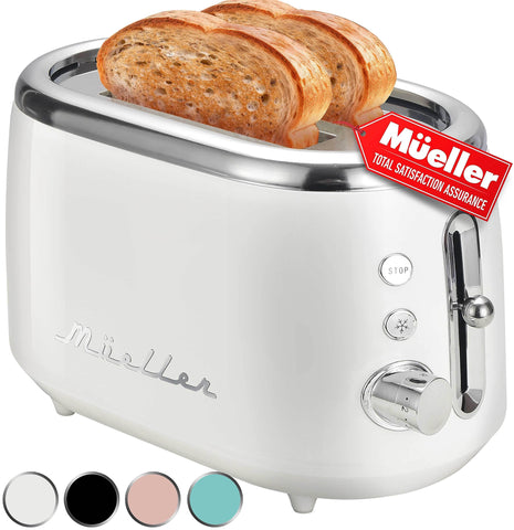 MUELLER HOME retro toaster front view shows compact design for small kitchens.