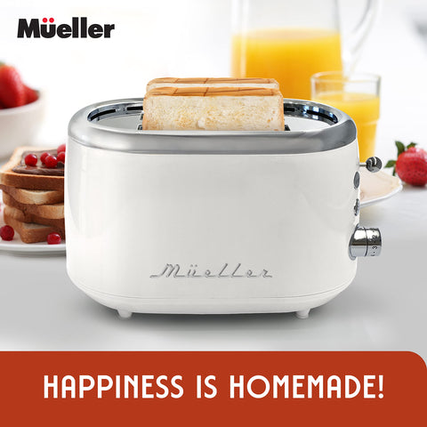 MUELLER HOME retro toaster white color complements retro-inspired kitchen decor.