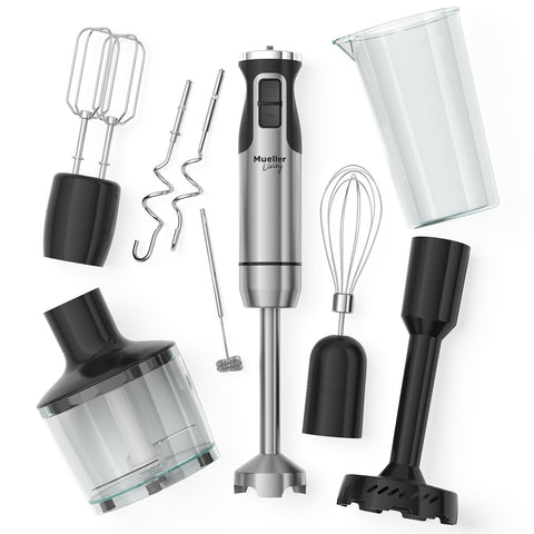 MuellerLiving immersion hand blender full set for versatile meal prep and quick blending.