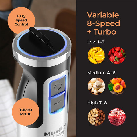 MuellerLiving immersion hand blender mixing hooks for doughs and dense batters.