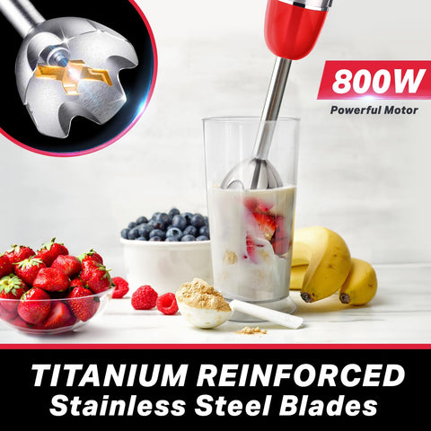 Mueller Multistick 5in1 attachments with whisk and chopper for versatile prep.