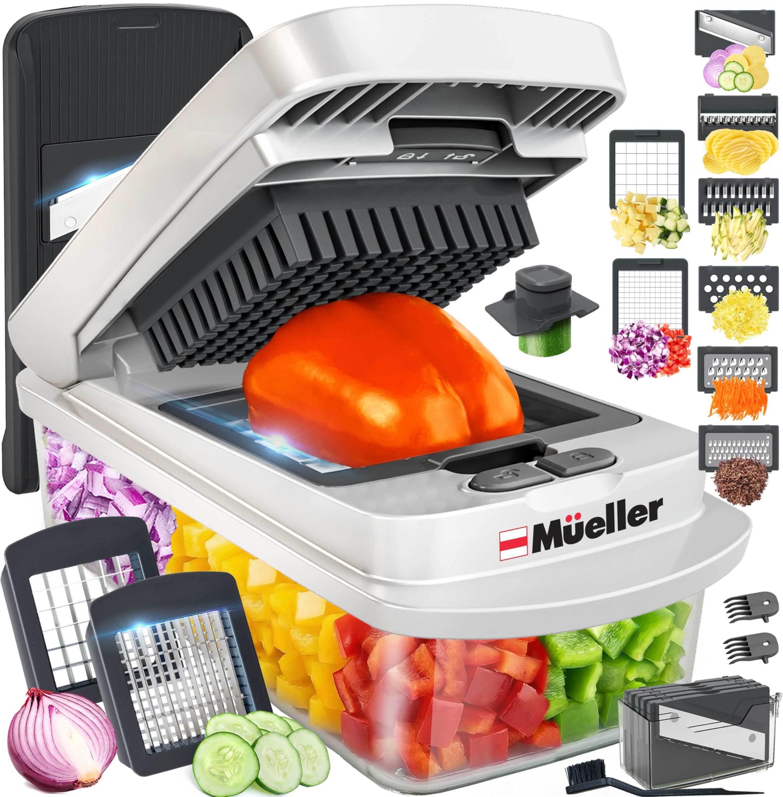 Mueller Pro Chopper with eight blades set for quick, uniform prep.