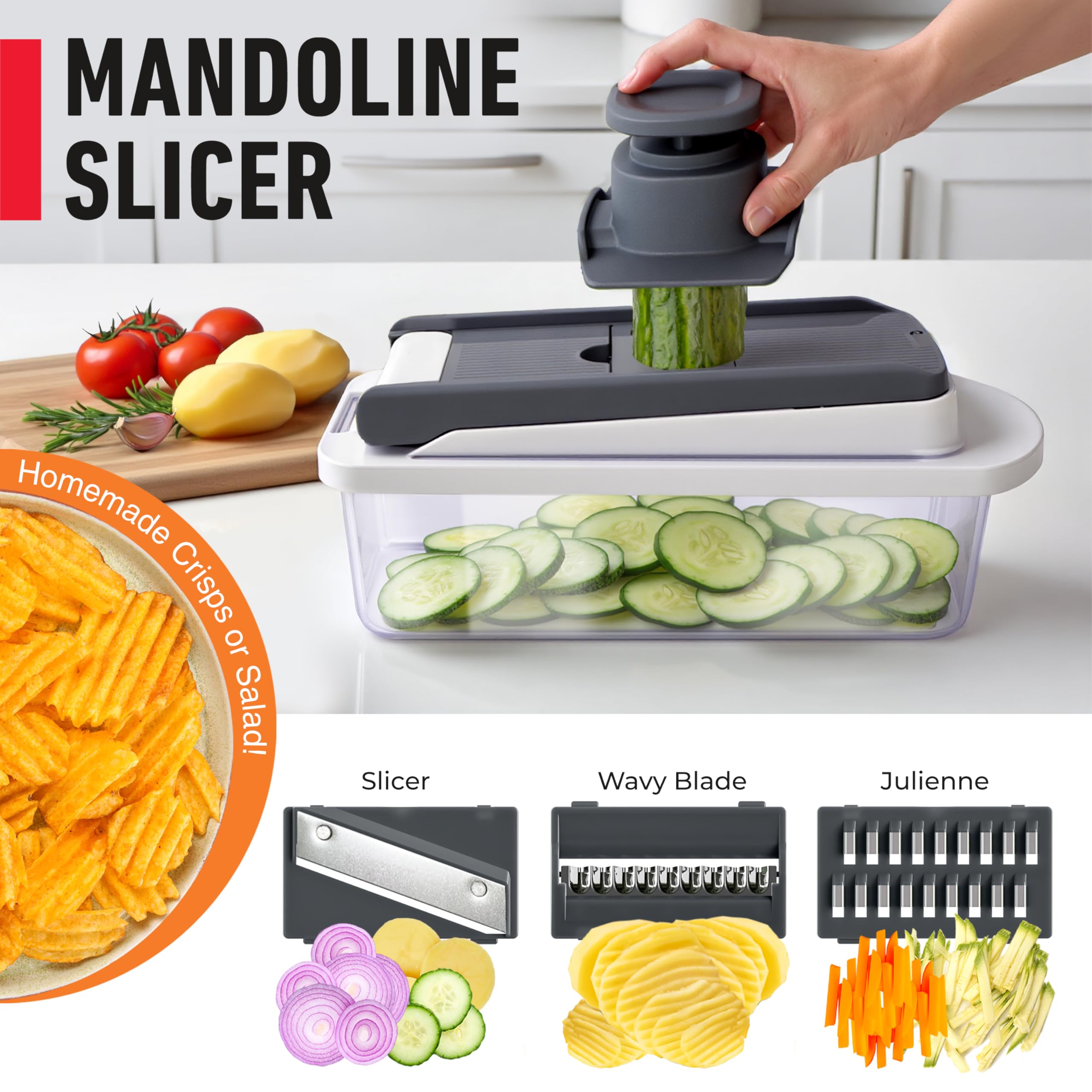 Mueller Pro Chopper with food container keeps chopped ingredients organized.